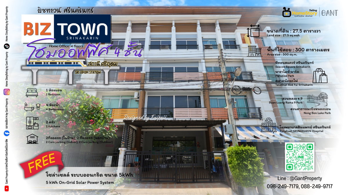 รูป ขาย Home Office 4 ชั้น โครงการ BizTown ศรีนครินทร์ ทำเลดี ใกล้รถไฟฟ้าสายสีเหลือง สถานีศรีอุดม (Gant-356) - รูปที่ 1/20