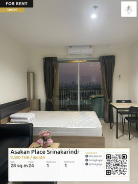 เช่าด่วน! Asakan Place Srinakarindra 28 ตร.ม. ชั้น 24 | 1 นอน 1 น้ำ | เฟอร์นิเจอร์ครบ | 8,500 บาท/เดือน