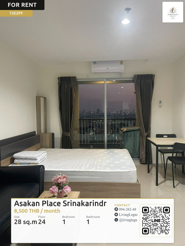 รูป เช่าด่วน! Asakan Place Srinakarindra 28 ตร.ม. ชั้น 24 | 1 นอน 1 น้ำ | เฟอร์นิเจอร์ครบ | 8,500 บาท/เดือน - รูปที่ 1/17