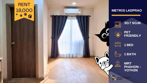 🐶🐱 Metris Ladprao ห้องเลี้ยงสัตว์ได้ ใกล้ MRT อยู่สบาย รีบจองก่อนหลุด ✨ เฟอร์ครบ พร้อมเข้าอยู่ 🚆