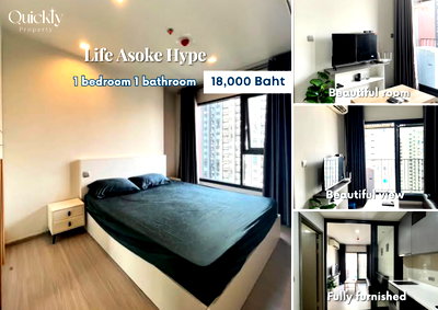 Condos for rent : Life Asoke Hype | Price 18,000 THB | Beautiful room, great location, fully furnished, ready to move in.