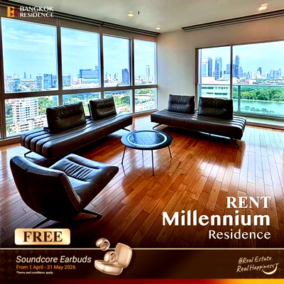 คอนโดให้เช่า : เช่าคอนโด 🌃 Millennium Residence 3นอน 192.95ตร.ม. 120k  💖 ยูนิตตกแต่งสวย  ใกล้ BTS อโศก 