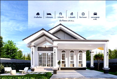Houses for sale Udon Thani Rajabhat University :   Single-storey detached house for sale  3 bedrooms 2 bathrooms and 2 parkings.   #CHD101786
