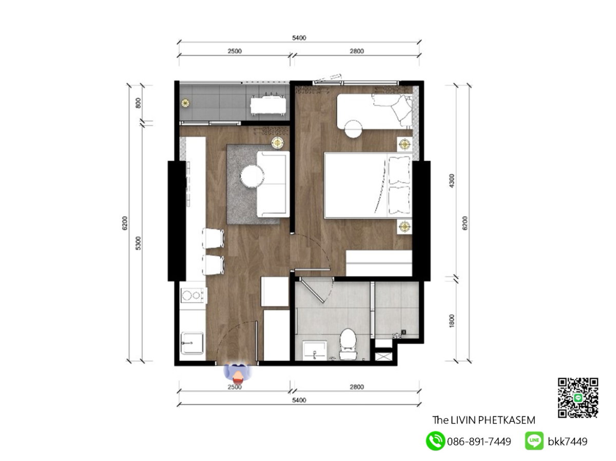 picture For RENT-The LIVIN Phetkasem ,MRT Phasi Charoen One Bed 32 Sq.m. - 3/21