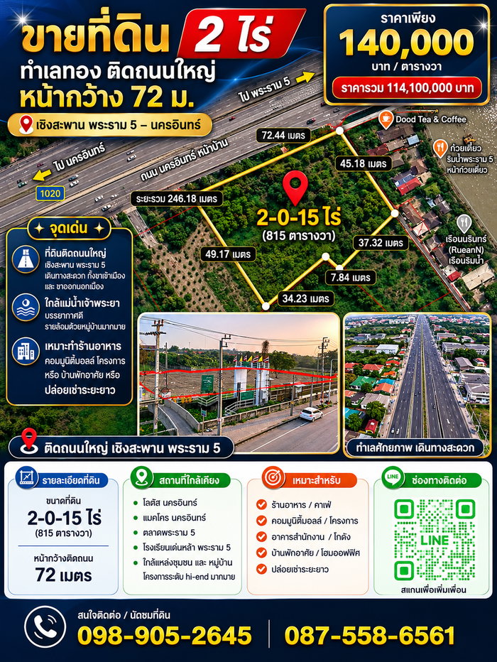 รูป ขายที่ดิน 2 ไร่ เชิงสะพาน พระราม 5 ติดถนนใหญ่ วิวแม่น้ำเจ้าพระยา - รูปที่ 1/7