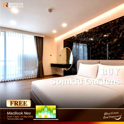 ขายคอนโด : 🏙️ขายคอนโด Somkid Gardens ดีไซน์ Built-in หรู ใกล้ BTS ชิดลม Private Luxury 85MB✨