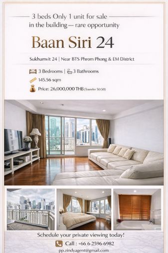Urgent Sale rare Find  3 Bedroom at Baan Siri 24