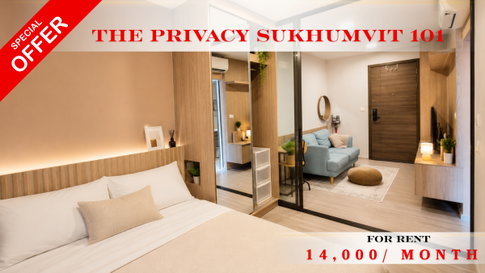 🍀🚆 Cozy Room For Rent 📌 The Privacy 101 Condominium (Line: @rent2022) | Near BTS Punnawithi ✨ Ready to move in! ✨ 📌 Ref Code: A11484
