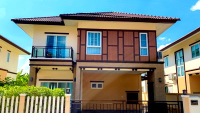 Houses for sale San Kamphaeng Chiang Mai : House in a project located in an economic area, with a clubhouse and swimming pool within the project, and 24-hour security.