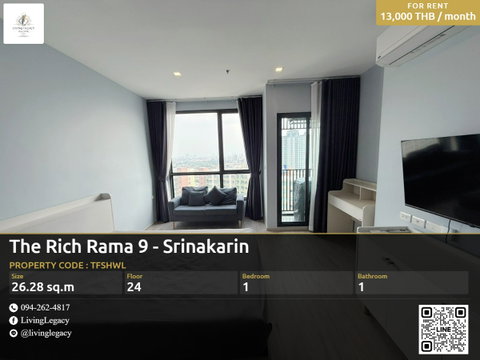 For Rent: The Rich Rama 9 - Srinakarin | 1 Bed | 26 sq.m. | Floor 24 | 13,000 THB/mo
