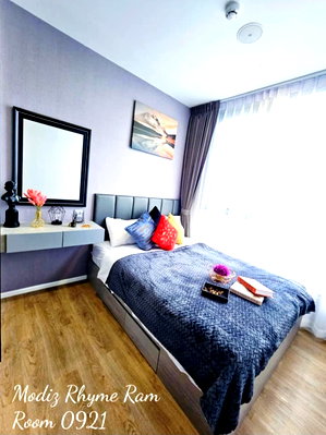 คอนโดให้เช่า : ​ให้เช่าคอนโด Modiz Rhyme Ramkhamhaeng ชั้น 9 ขนาด 26 ตร.ม. 1 นอน 1 น้ำ ตกแต่งครบ fully furnished ใกล้รถไฟฟ้าสถานีรามคำแหง