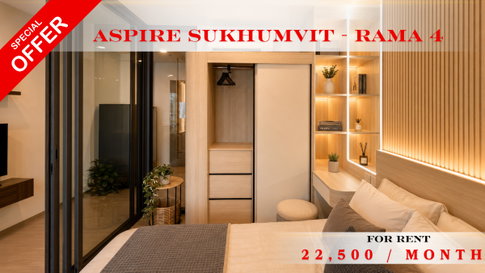 💙🚆 Modern Room For Rent 📌 Aspire Sukhumvit Rama 4 (Line: @rent2022) | Near BTS Phra Khanong  ✨ Ready to Move In! ✨  📌 Ref Code: A11412