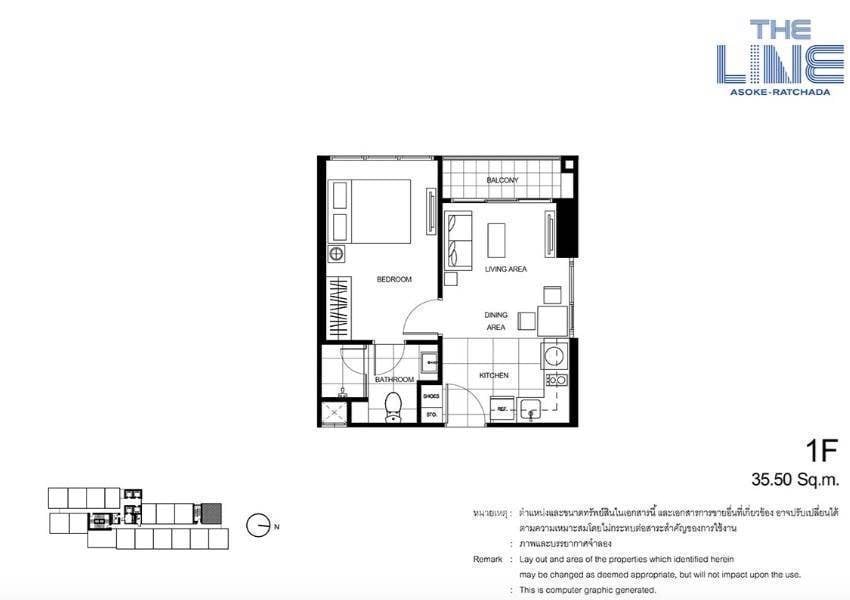 รูป คอนโด 1 ห้องนอน 12 ชั้น พื้นที่ 36 ตร.ม. ที่ เดอะ ไลน์ อโศก-รัชดา ใกล้ MRT พระราม 9 300 ม. (ID 640849) - รูปที่ 7/7