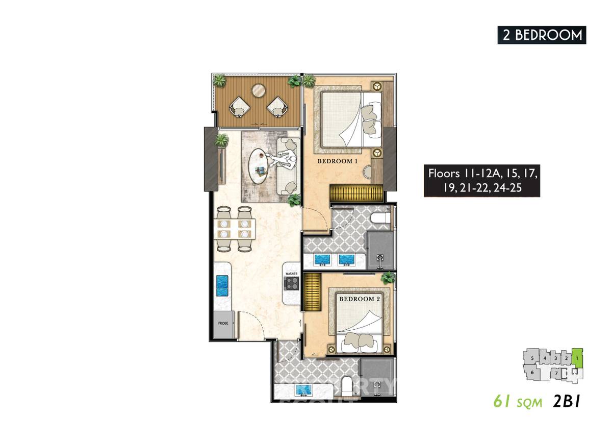 รูป คอนโด 2 ห้องนอน 61 ตร.ม. พร้อมเลี้ยงสัตว์ The Riviera California (ID 2104102) - รูปที่ 7/7