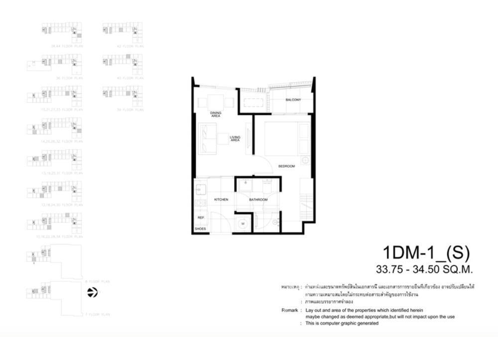 รูป 1 ห้องนอน 34 ตร.ม. The Line Phahon–Pradipat ชั้น 14 ใกล้ BTS สะพานควาย (ID 621466) - รูปที่ 11/13