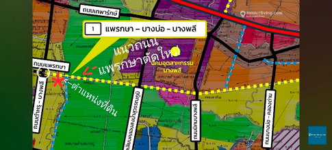 ขายที่ดิน29.196 ไร่ ผังสีเหลือง ย3-ย5  สำหรับบ้านจัดสรร,โรงงานหลายประเภท,โกดัง สมุทรปราการ บางพลี + ต.แพรกษา สวย โอกาสสูง ติด,ใกล้ถ.แพรกษาส่วนต่อขยาย