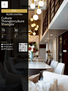 For Rent: Culture Thonglor 70 sq.m. | 2 Bed | 1 Bath | Floor 30 | 90,000 THB/mo