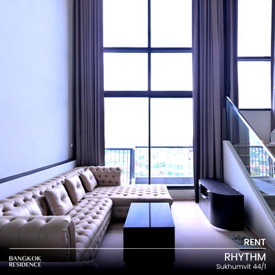 Condos for rent : Rental Condo 💛 Rhythm Sukhumvit 44/1, Duplex 1BR 60 sqm 35K 🌃 High Floor, Beautiful View, Near BTS Phra Khanong 