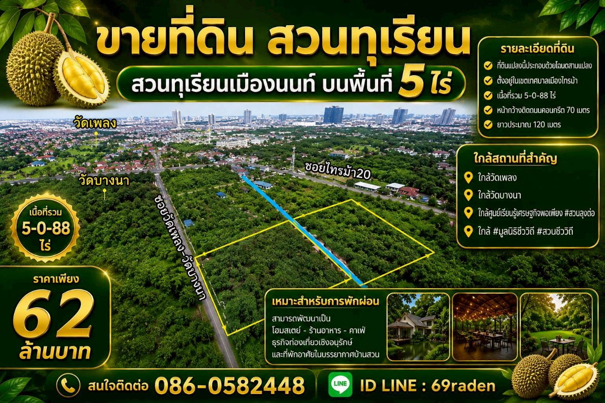 รูป ขายสวนทุเรียนเมืองนนท์ บนพื้นที่5ไร่ - รูปที่ 1/1