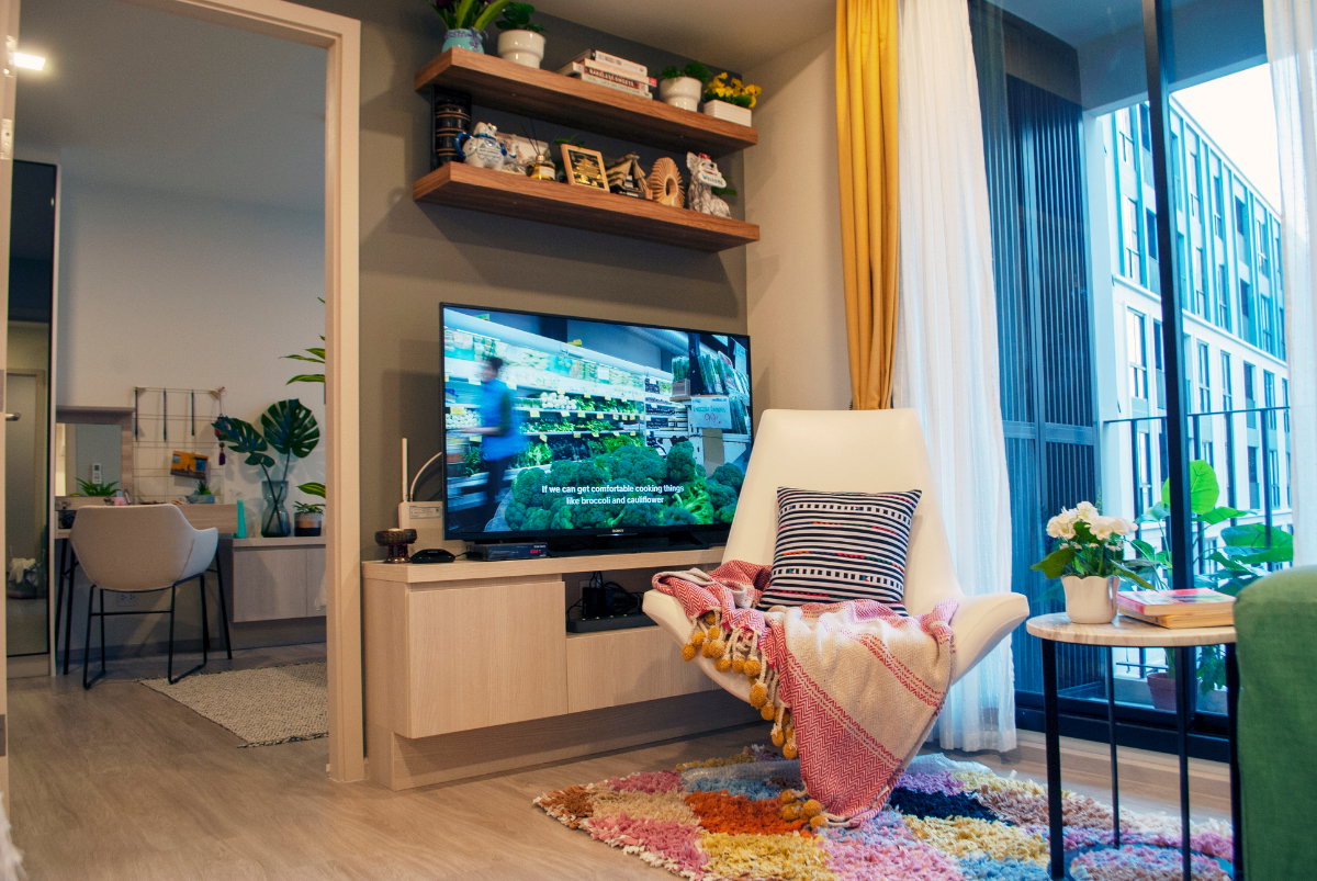 picture Rent: Furnished pet-friendly condo, garden view, 1 bed, 1 study, 2 bath, MRT Rama 9 - 9/12