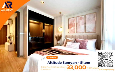 Condos for rent iconsiam : 🔥 Altitude Samyan-Silom 2 Bedrooms, in the heart of the CBD, only 33,000 THB ✨ 44 sq.m., 7th floor, beautiful unit, ready to move in.
