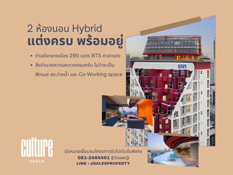 Culture Chula 2ห้องนอน ฟรีชุดเฟอร์ เดินทางสะดวก ใกล้จุฬา ราคาตรงโครงการ 