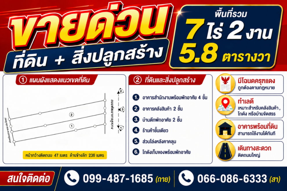 รูป 📢 ขายด่วน! ที่ดินพร้อมสิ่งปลูกสร้าง ทำเลดี เหมาะสำหรับคลังสินค้า โกดัง หรือธุรกิจ - รูปที่ 1/6