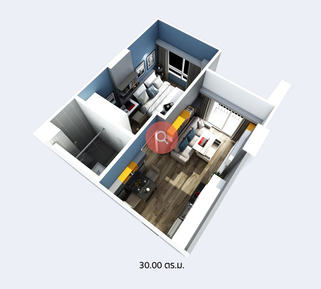 รูป ให้เช่า พลัสคอนโด อยุธยาปาร์ค ห้อง 30 ตรม. 1 ห้องนอน 1 ห้องน้ำ 1 ห้อง living. เฟอร์นิเจอครบ พร้อมเข้าอยู่ - รูปที่ 8/10