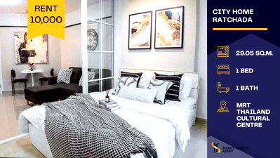 Condos for rent MRT Huai Khwang : 🤍 Cozy minimalist room in the heart of Ratchada ✨ Near MRT Thailand Cultural Centre 🚆 Available Jul 3 🌿 Only THB 10,000/month 💖