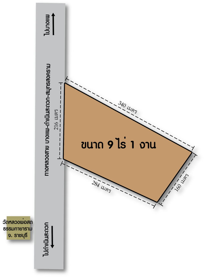 รูป ที่ดิน 9 ไร่ 1 งาน อ.บางแพ ราชบุรี ให้เช่าระยะยาว ติดถนน 325 (บางแพ - สมุทรสงคราม) - รูปที่ 2/4