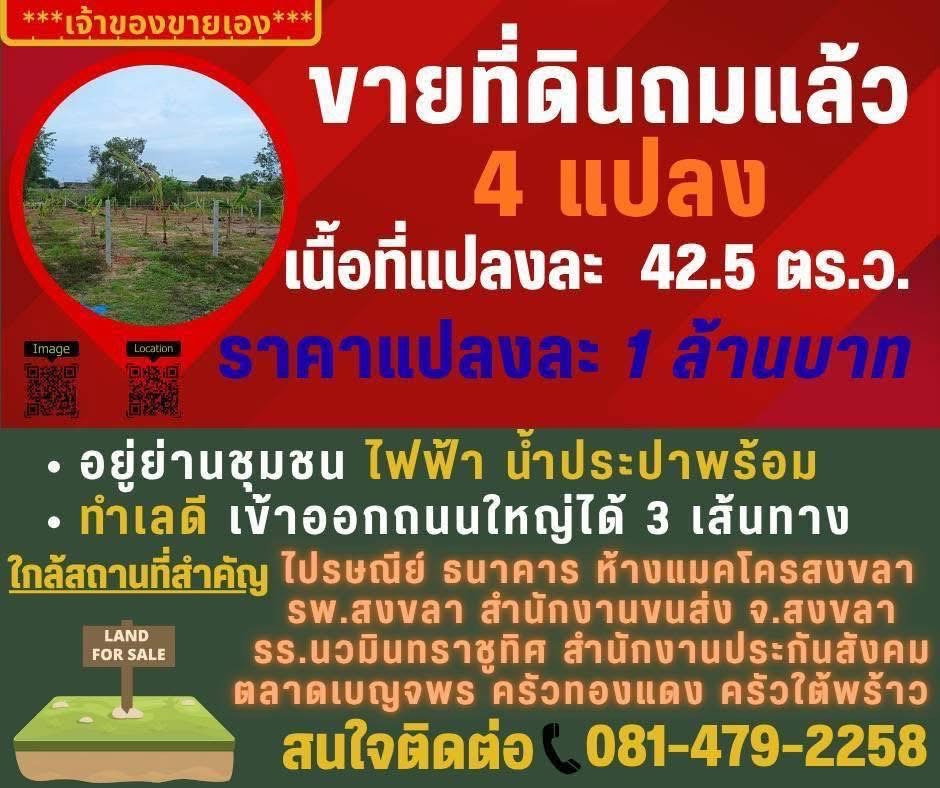 รูป ขายที่ดินถมแล้ว 4 แปลง เนื้อที่แปลงละ 42.5 ตร.ว. ราคาแปลงละ 1 ล้านบาท - รูปที่ 1/5