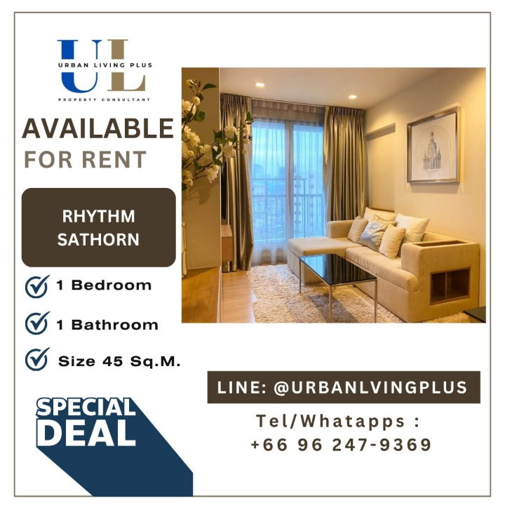 ( UL2606124 )✨Tel/Line 096-2479369✨ สำหรับเช่า !! คอนโด ริธึ่ม สาทร21 , 1 ห้องนอน 1 ห้องน้ำ ขนาด 45 ตร.ม. ห้องสวย สภาพดี✨✨