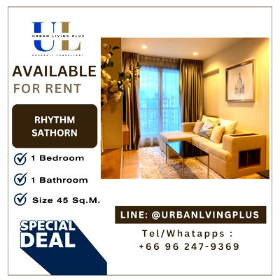 Condos for rent Shrewsbury International School : ( UL2606124 ) ✨Tel/Line 096-2479369✨ FOR RENT RHYTHM SATHORN 1 BEDROOM 1 BATHROOM Size 45 SQ.M. New Renovation!