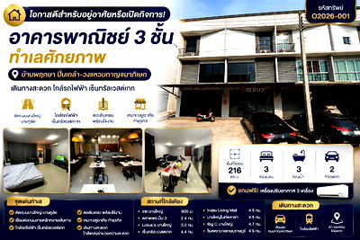 Shophouses for sale Nonthaburi : For sale 3-story townhome/commercial building, Pruksa Pinklao-Kanchanaphisek Ring Road. 216 sq.m. Excellent location, near Central Westgate