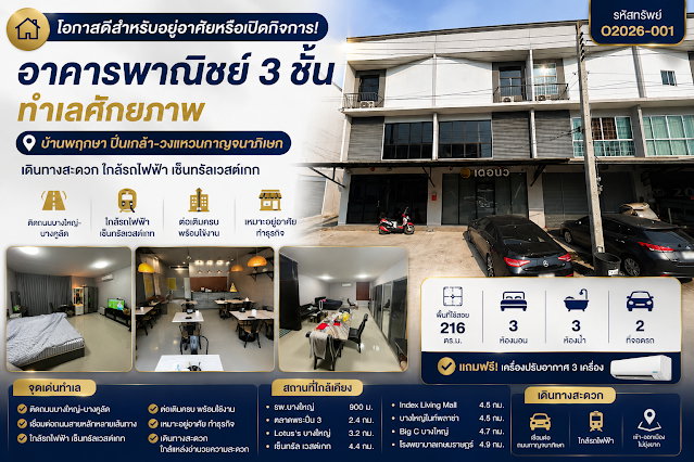 รูป โอกาสดีสำหรับอยู่อาศัยหรือเปิดกิจการ อาคารพาณิชย์ 3 ชั้น ทำเลศักยภาพ พฤกษา ปิ่นเกล้า–วงแหวนกาญจนาภิเษก เดินทางสะดวก ใกล้รถไฟฟ้า เซ็นทรัลเวสต์เกท - รูปที่ 1/27