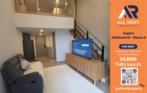 🔥 Aspire Sukhumvit - Rama 4 Duplex Unit on a High Floor for only 24,000 THB ✨ 1 Bedroom, 1 Bathroom Duplex, 34 sq.m., 32nd Floor, Ready to Move In.
