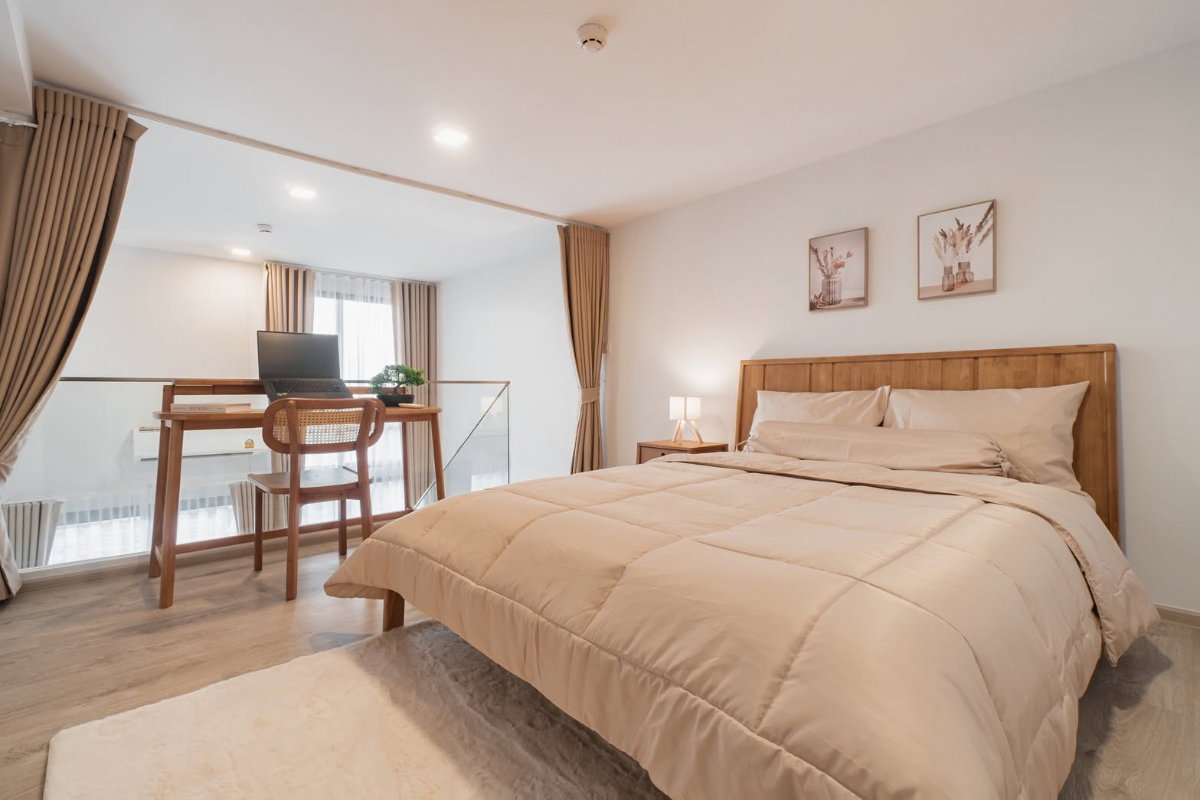 รูป Condo for RENT :  The Tree Pattanakarn Ekamai 𝐒𝐢𝐳𝐞 :  55 sqm. DUPLEX 2 Bed / 1 Bath / City view /Closed kitchen   on 29th   Fully furnished - รูปที่ 7/16