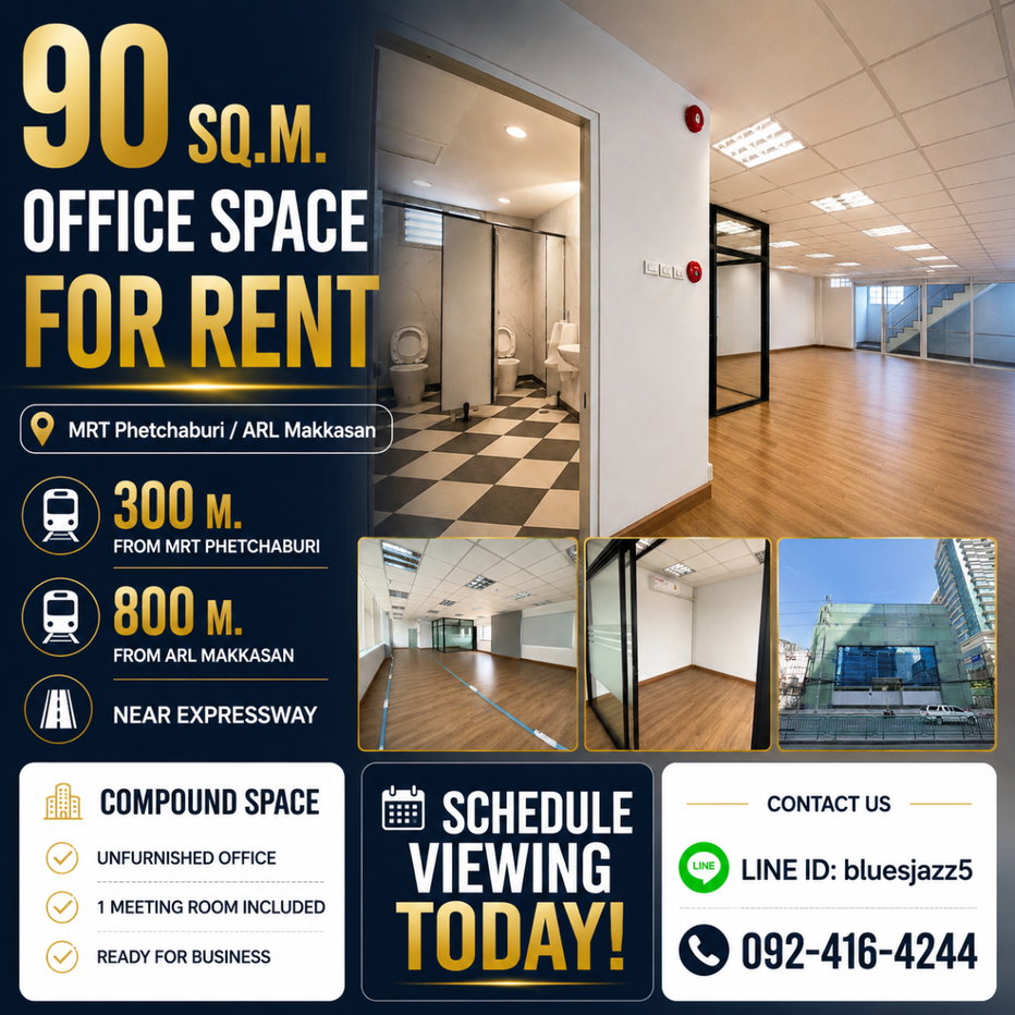 picture Compound Space 90sqm 3Fl Office Space For LEASE New Phetchaburi Road Near MRT Phetchaburi Airport Link Makkasan - 1/8