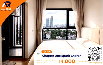 Condos for rent : 🔥 Chapter One Spark Charan - Beautiful high-floor unit near MRT, only 14,000 THB! ✨ Studio 28 sq.m., 16th floor, ready to move in.