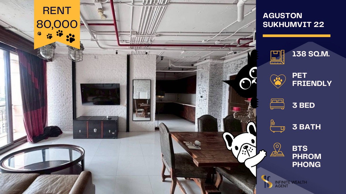 รูป 🐾 3BR Pet-Friendly ใกล้ BTS พร้อมพงษ์ 🌿 วิวสวนเบญจสิริ ห้องใหญ่ 138 ตร.ม. อยู่ได้ทั้งครอบครัว 🏡 เพียง 80,000/เดือน ✨ - รูปที่ 1/16