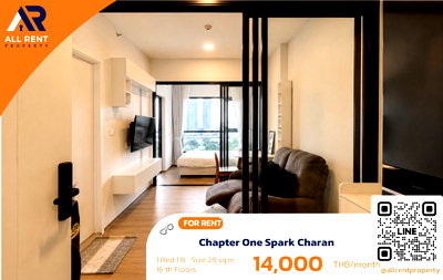 Condos for rent : 🔥 Chapter One Spark Charan, beautiful high-floor unit near MRT, only 14,000 THB! ✨ Studio 28 sq.m., 16th floor, stunning city view, ready to move in.