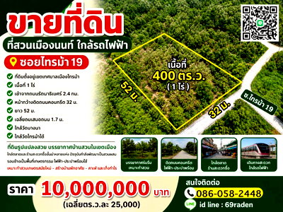 ที่ดิน นนทบุรี : ขายที่สวนเมืองนนท์ใกล้รถไฟฟ้า ซอยไทรม้า19