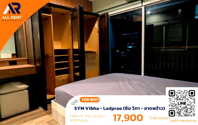 คอนโดให้เช่า : 🔥 SYM Vibha - Ladprao ห้องใหญ่ชั้นสูง เพียง 17,900 บาท ✨ 1 ห้องนอน 38 ตร.ม. ชั้น 18 วิวเมืองสวย ใกล้ MRT และ Central Ladprao พร้อมเข้าอยู่