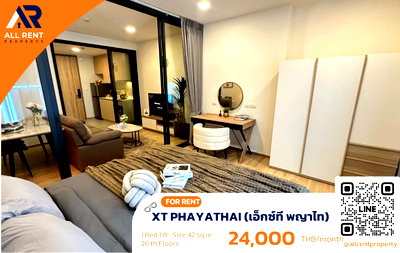 Condos for rent : 🔥 XT Phayathai - Large, high-floor unit in the heart of the city, only 24,000 THB! ✨ 1 bedroom, 42 sq.m., 26th floor, ready to move in.