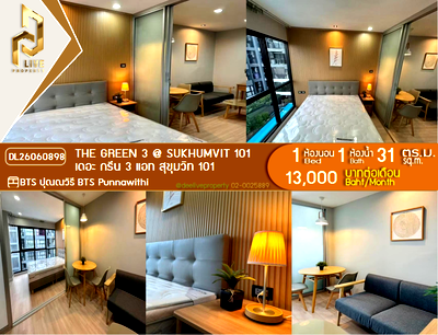 Condos for rent : DL26060898 Condo for rent, The Green 3 @ Sukhumvit 101 near BTS Punnawithi, ready to move in, call urgently 0638692663 LineID @952jdxxk