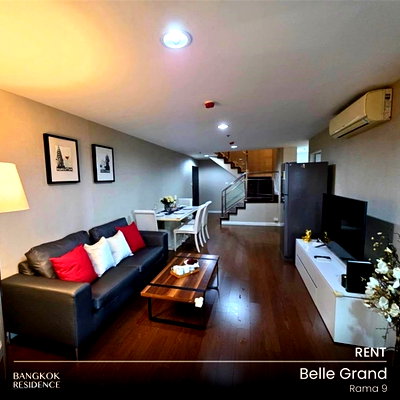คอนโดให้เช่า : เช่าคอนโด 🌃 Belle Grand Rama 9 3นอน 141ตร.ม. 80k 💎 ยูนิตใหญ่ 2 ชั้น ใกล้ MRT พระราม 9 