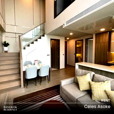 คอนโดให้เช่า : เช่าคอนโด💎 Celes Asoke 2นอน 90ตรม 100k 🌃 ยูนิต Duplex พร้อมวิวเมืองตระการตา ติด MRT สุขุมวิท  