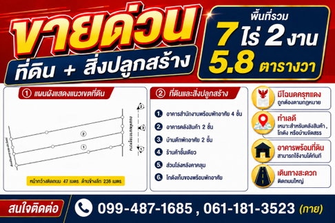 📢 ขายด่วน! ที่ดินพร้อมสิ่งปลูกสร้าง ทำเลดี เหมาะสำหรับคลังสินค้า โกดัง หรือธุรกิจ