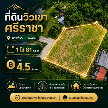 ขายที่ดินวิวเขา 1 ไร่ 81 ตรว. ทำเลดี นาพร้าว บางพระ ศรีราชา