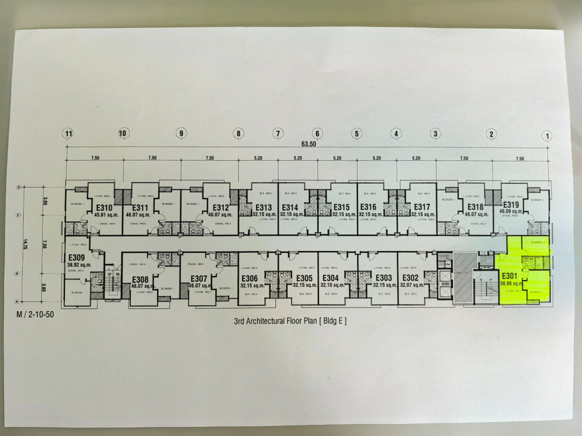 รูป ขายห้องชุด อาคาร E ชั้น 3  ขนาด 56 ตร.ม. 2 ห้องนอน สภาพทำใหม่   - รูปที่ 11/12